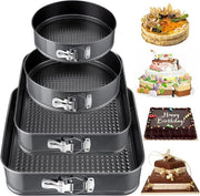Set di 4 forme per torta, forma rotonda 16/20 cm e quadrata 22/26 cm, acciaio inossidabile, teglia per torta con superficie antiaderente, rotonda, rettangolare con fondo rimovibile, grigio