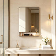 Specchio rettangolare da parete 80 x 60 cm, specchio moderno con cornice in metallo ed elementi in legno per soggiorno, bagno e corridoio (solo con sp