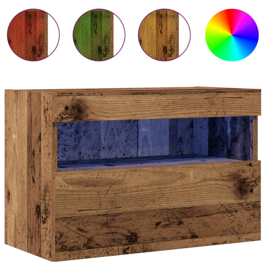 Mobile TV  con luci LED in legno vecchio 60x30x40 cm