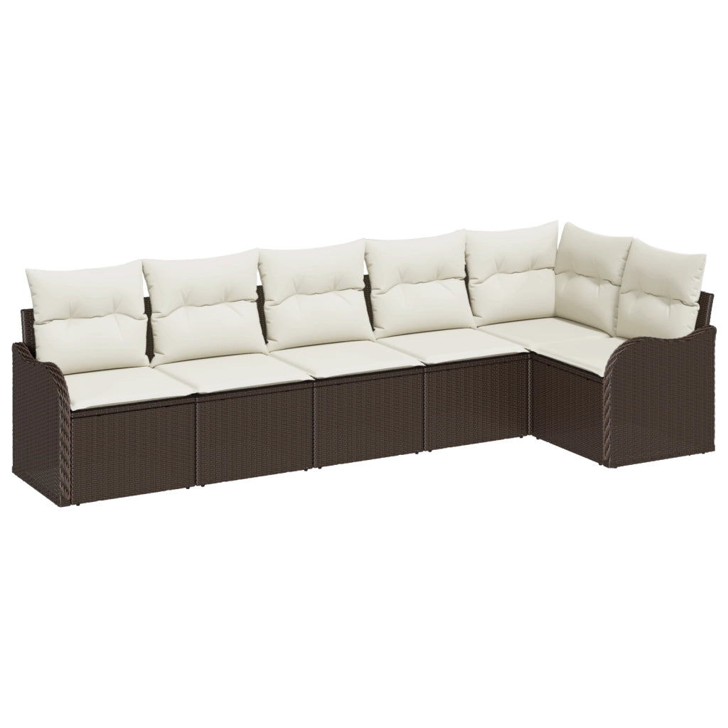 Set Divano da Giardino  6 Pezzi con Cuscini Rattan Polietilene Marrone