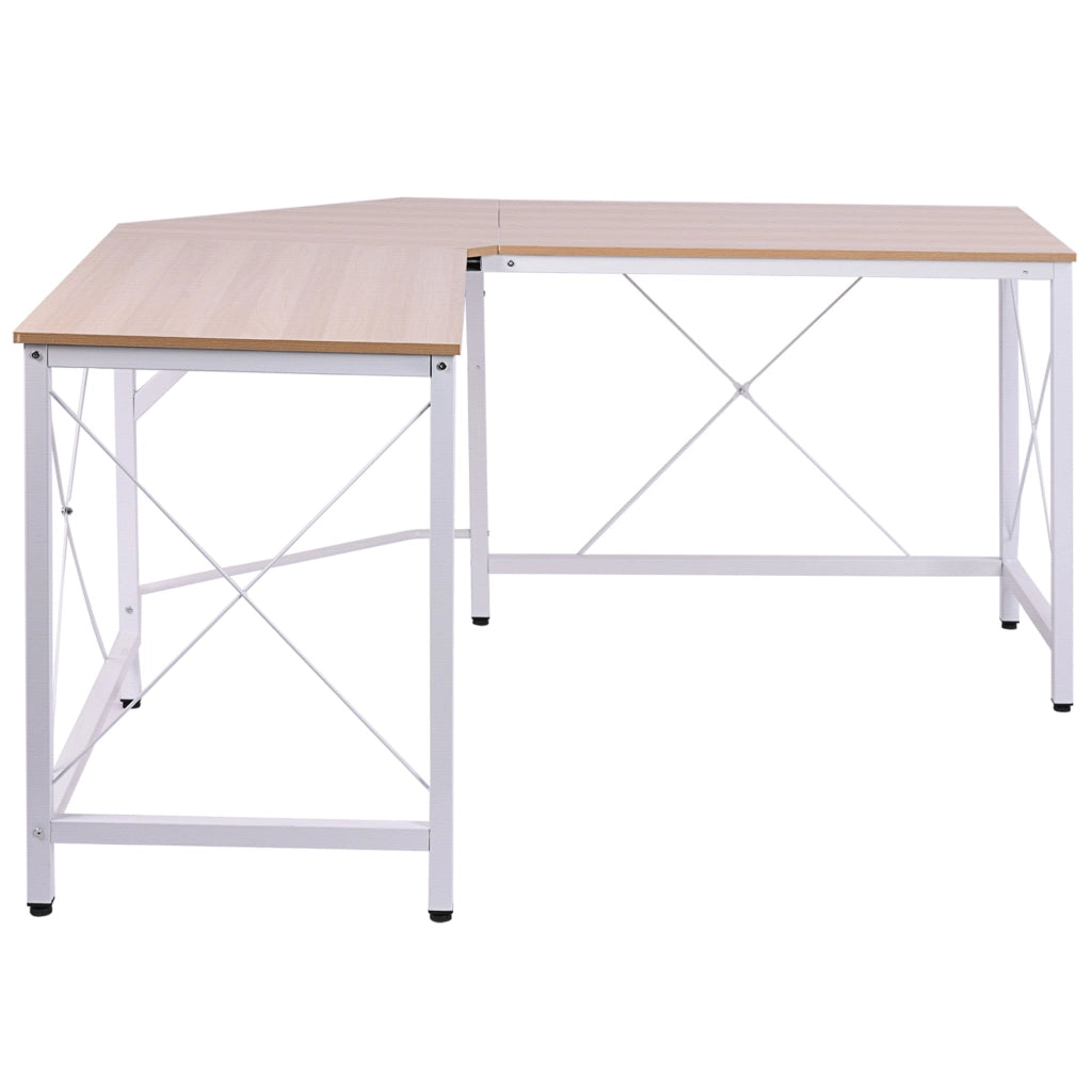 Scrivania angolare a L con ampia superficie, struttura in acciaio, per ufficio domestico e studio, naturale, 150 × 150 × 76 cm