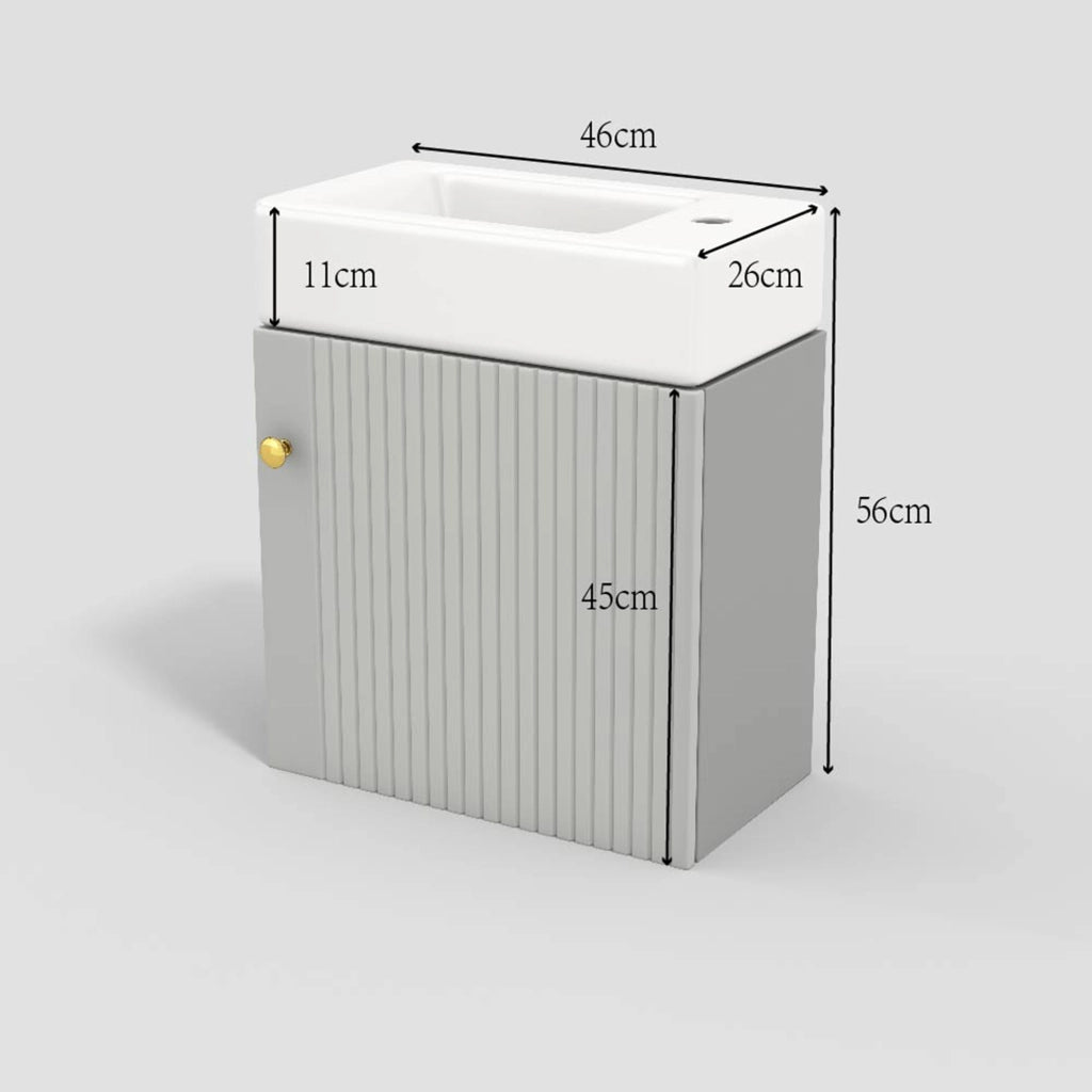 Mobile sottolavabo da bagno con 1 anta e lavabo in ceramica, per bagno piccolo, in MDF, grigio e bianco, 62 × 54 × 26 cm