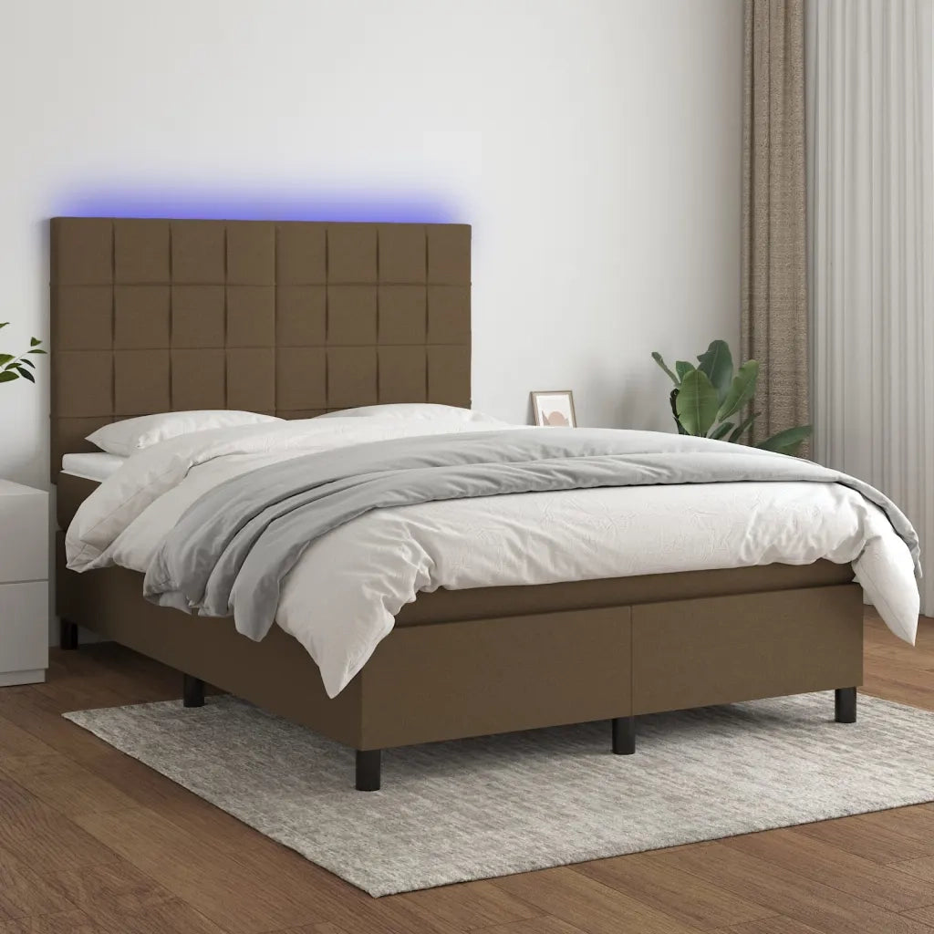 Letto a Molle Materasso e LED MarroneScuro 140x190cm in Tessuto 3134872