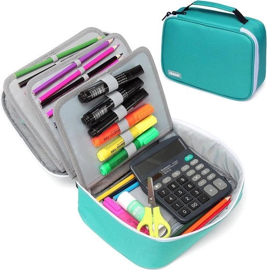 Etui a doppia chiusura per matite colorate - grande capacità per stili colorati - azzurro turqueso