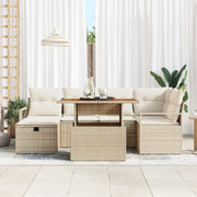 Set Divano da Giardino  7 Pezzi con Cuscini Beige Polyrattan