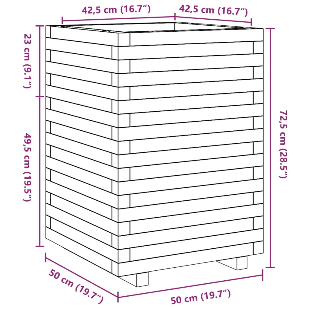 Fioriera rialzata per piante fiori patio giardino finitura a cera 50 x 50 x 72,5 cm legno di pino massiccio marrone 02_0038466