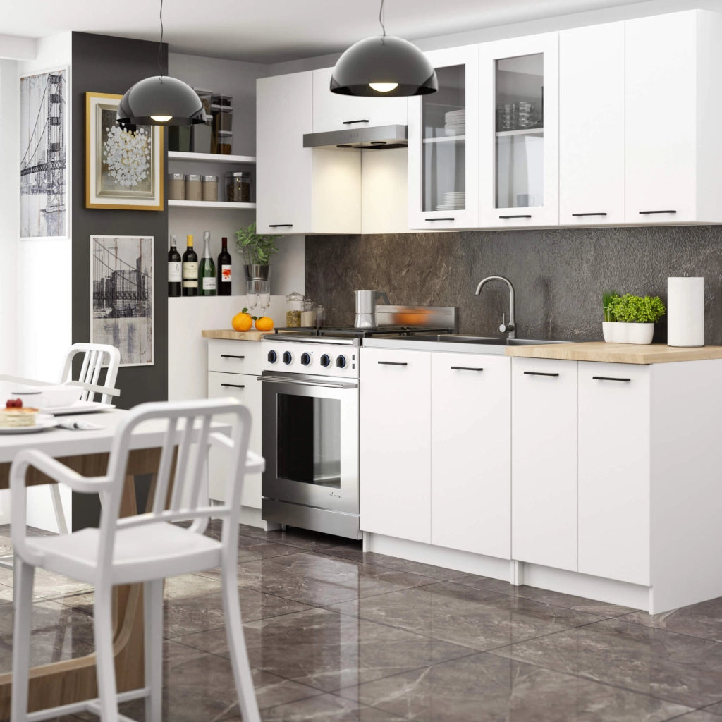 Set da cucina con vetrina AKORD OLIWIA 2,4 m Bianco 240 cm 11 ante 1 cassetto frontale Bianco 240×46×203 cm