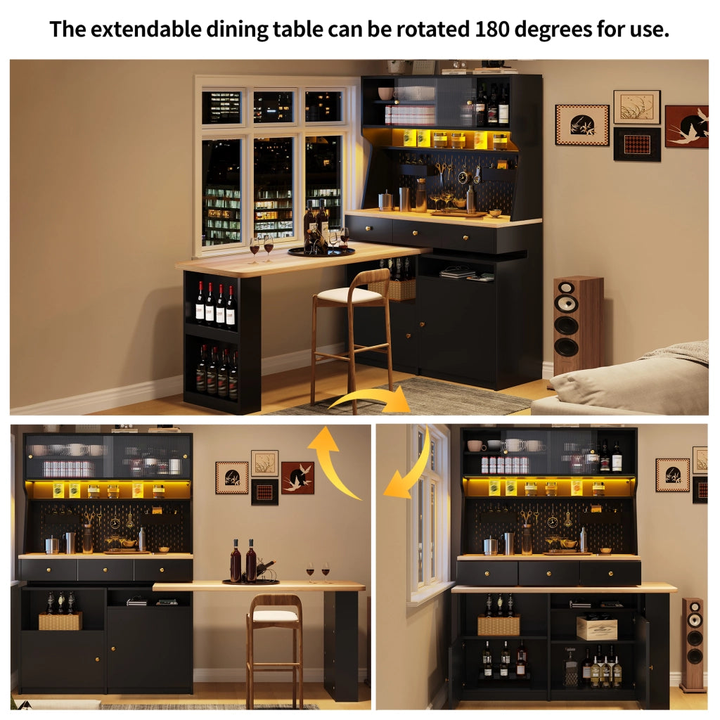 Scrivania integrata con armadio alto e LED controllabile via app in MDF nero 137 × 74 × 177.7 cm
