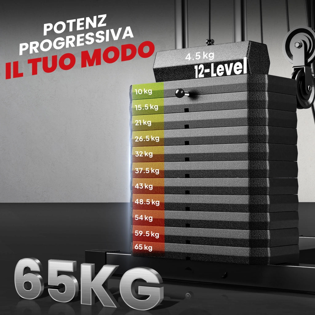 Power Tower con Pesi fino a 65 kg per Workout, in Acciaio e PU, 135x103x210 cm, Nero e Rosso