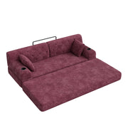 Divano letto 3 posti con schienale alto e tasche laterali in corduroy rosso vino