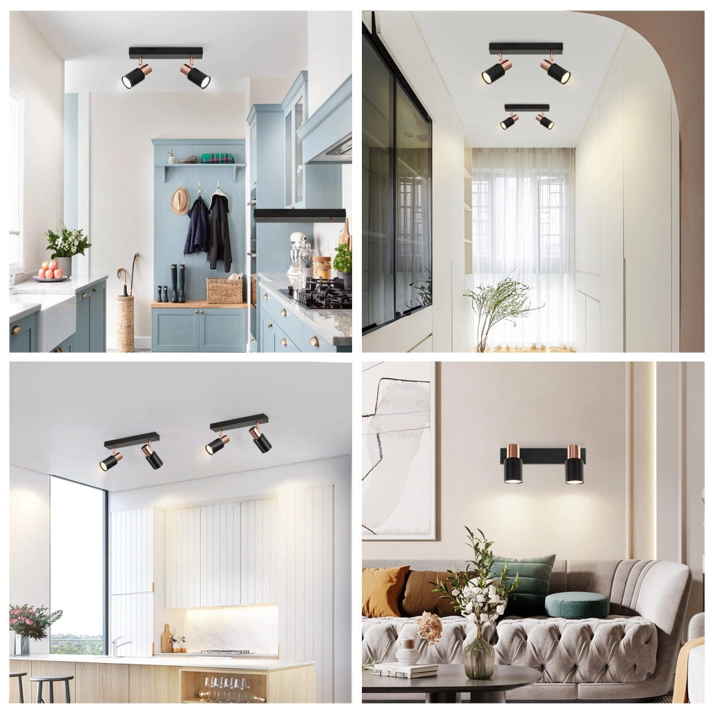 ZMH Faretto da soffitto nero GU10-2 Lampada da cucina a fiamma orientabile a 355° moderna industriale