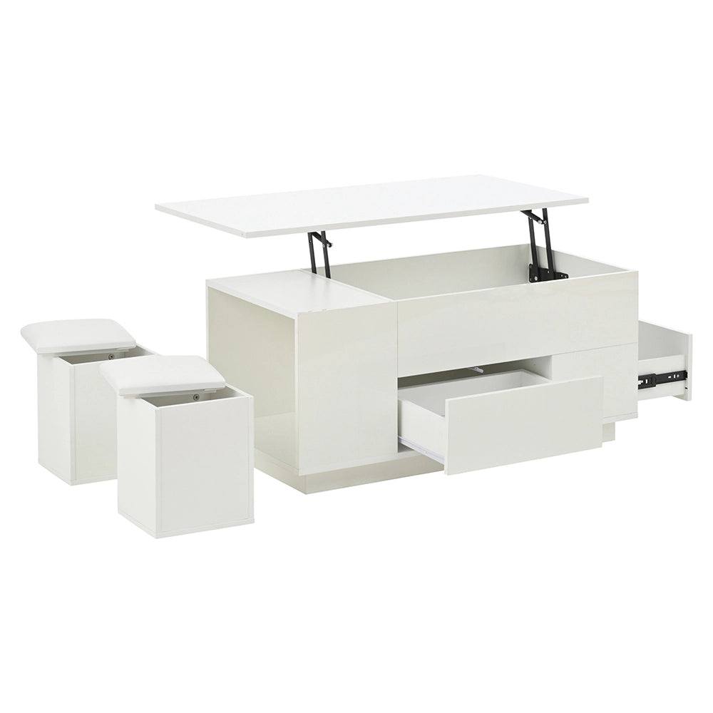 Tavolino 4 in 1 regolabile - Xylo - 100x50x45cm LED 2 cassetti bianco