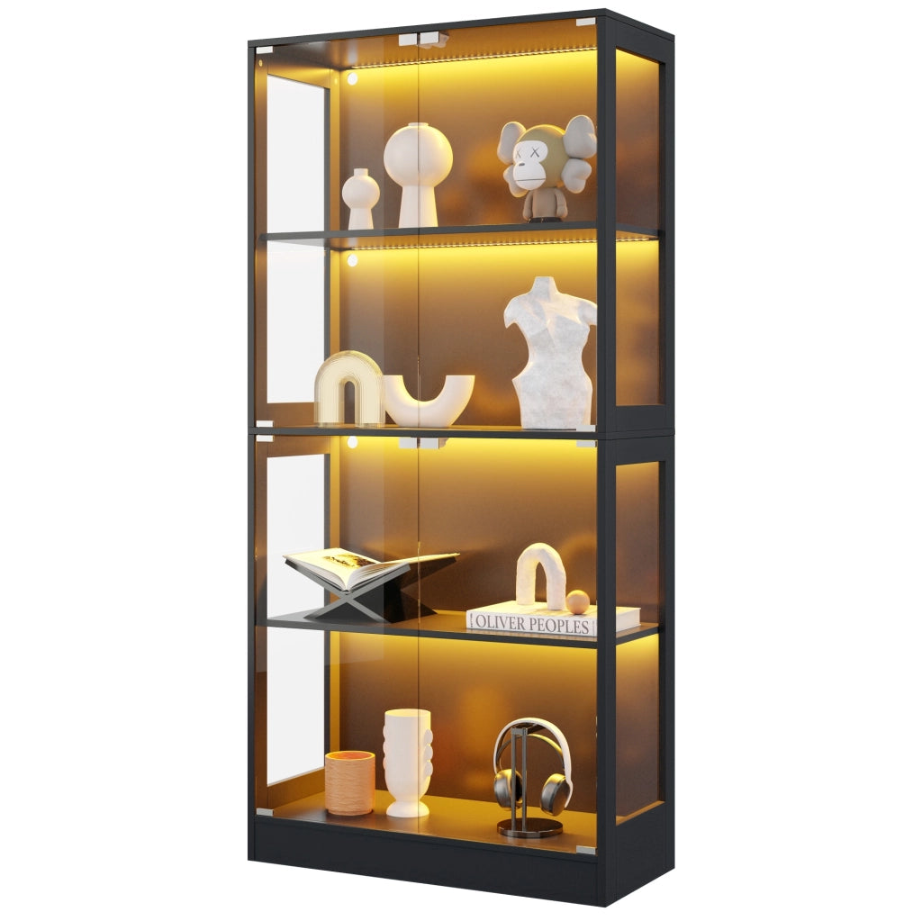 Vetrina LED con 4 ripiani 80 x 35 x 170 cm in MDF e vetro temperato; nera