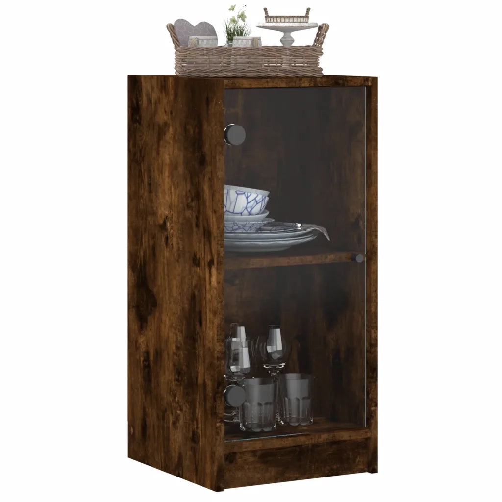 Mobile con Ante in Vetro Rovere Fumo 35x37x75,5 cm 836403