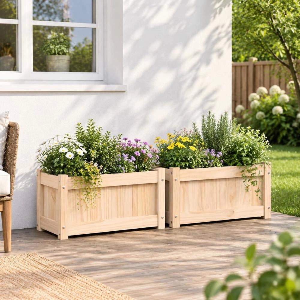 Plant Pots 2 Pcs. Solid Pine Wood