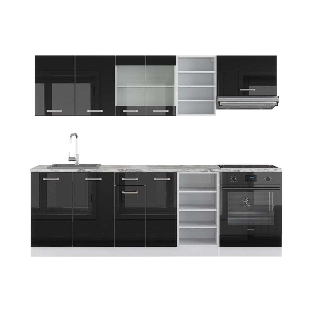 Vicco Cucina componibile Nero lucido/bianco 240 cm senza piano di lavoro