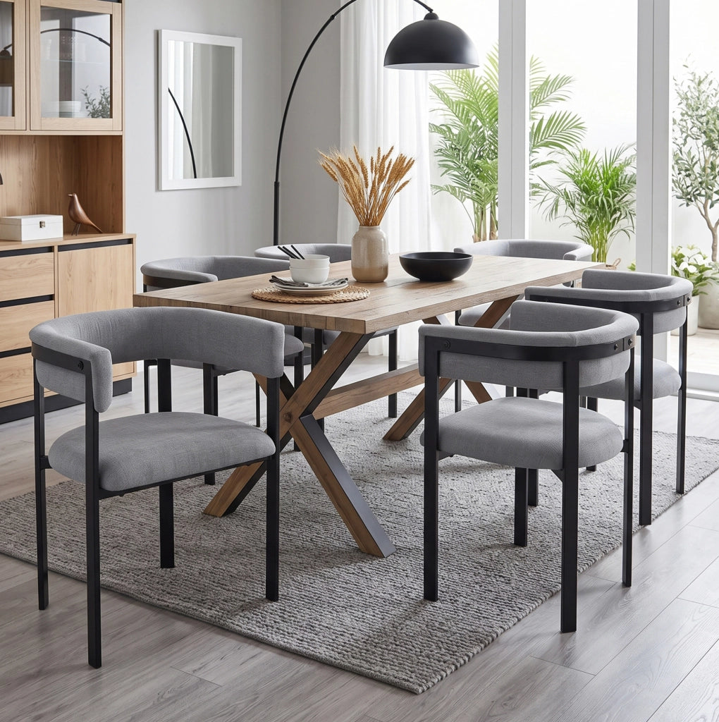 Set di 6 sedie da pranzo 61x50x76 cm con schienale curvo in chenille grigio