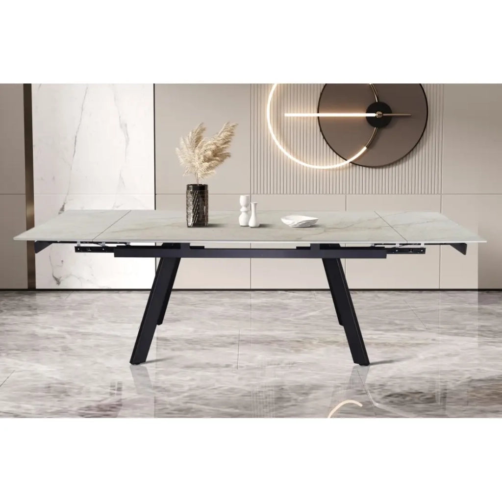 Tavolo allungabile LAROS – 160 a 240 cm – Piano in pietra marmorea beige – Struttura in metallo – Design di alta gamma
