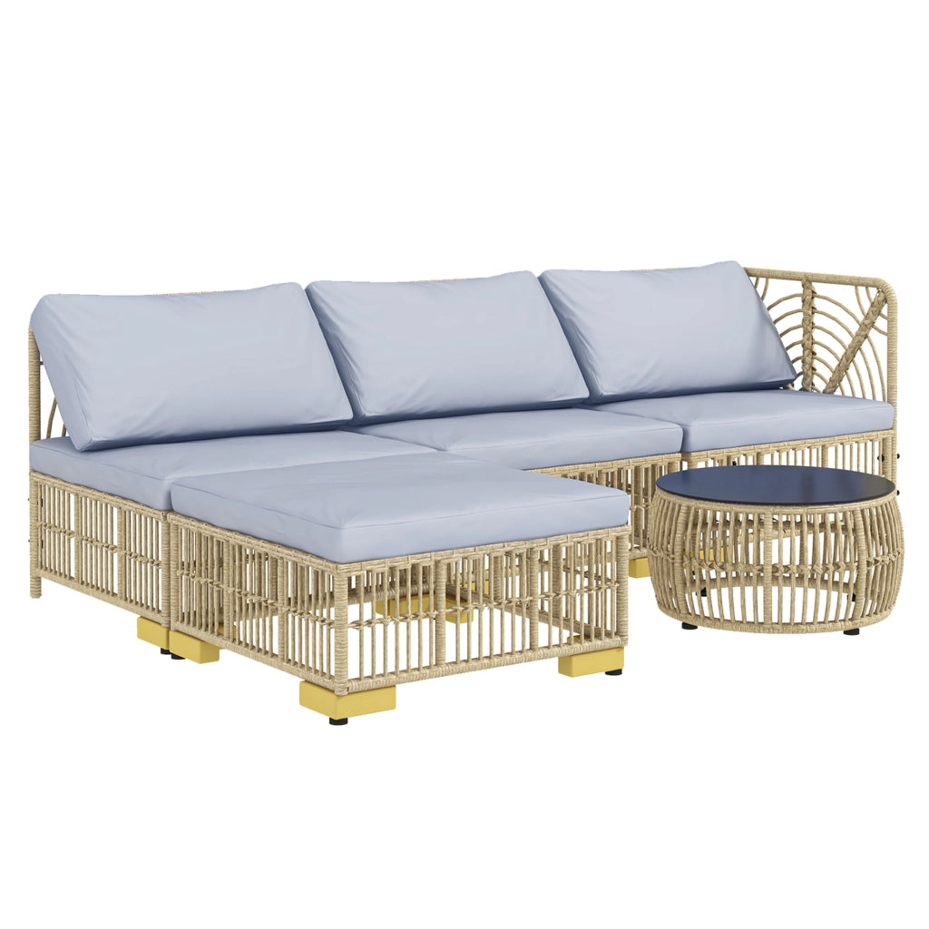 Set Divano da Giardino 5 pz con Cuscini e Pouf ¨C MINIMAL ¨C Polyrattan Grigio Chiaro