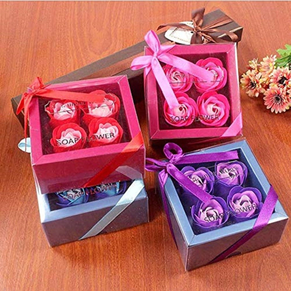 Trade Shop - Set 4pz Sapone Saponette Petali Rose Fiori Profumate Nozze Bomboniera Bagno Casa -