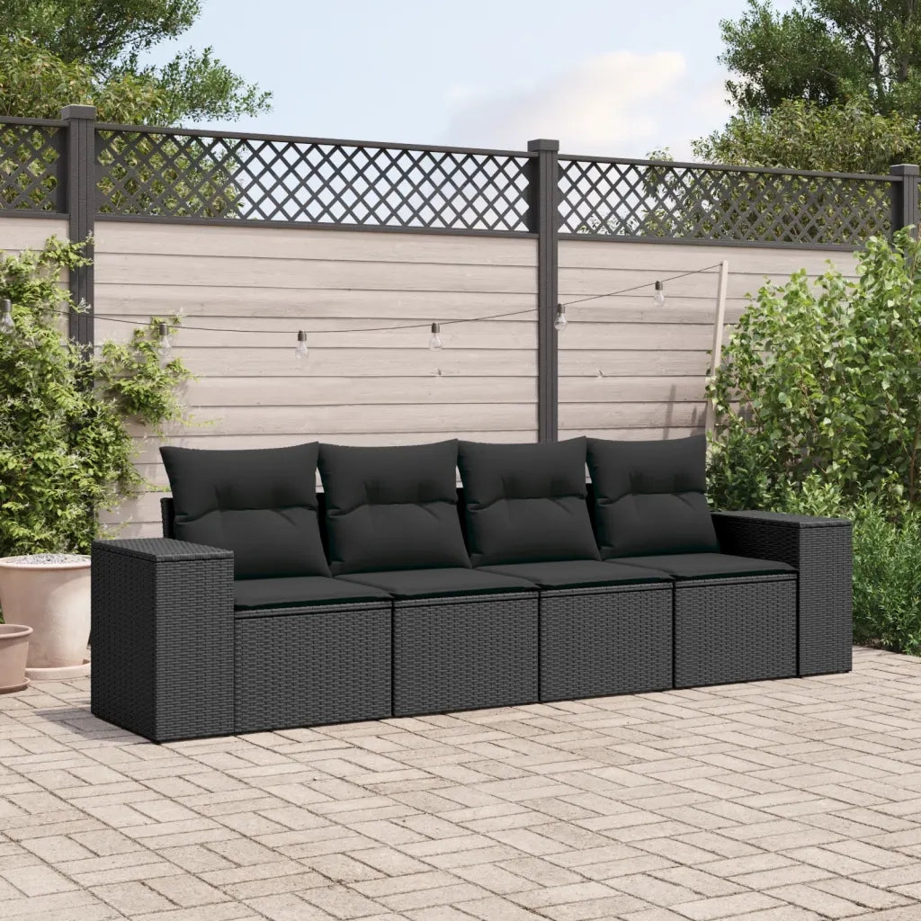 Salotto da Giardino-Set Divani da Giardino 4 pz con Cuscini Nero in Polyrattan 386068