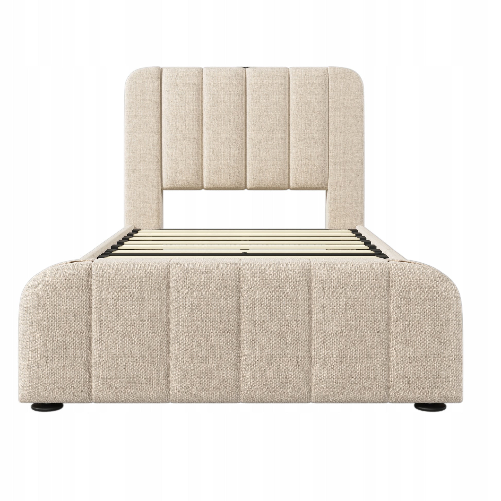 Letto singolo imbottito - Xylo - 90x200 - Dettagli dorati, USB-C, 4 cassetti