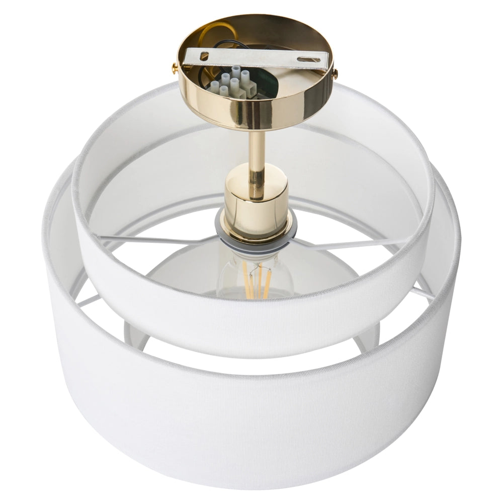 Lampadario con base in metallo bianco sporco e paralume in tessuto a più livelli, stile moderno, per soggiorno e sala da pranzo