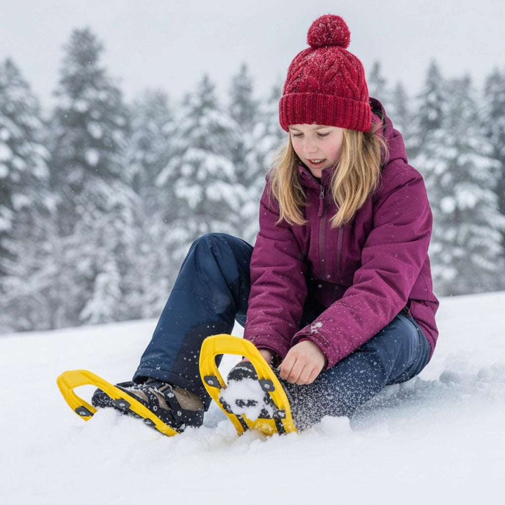 Set racchette neve bastoncini per bambini 43 cm borsa, Set racchette neve bastoncini trekking scarponi leggeri Giallo