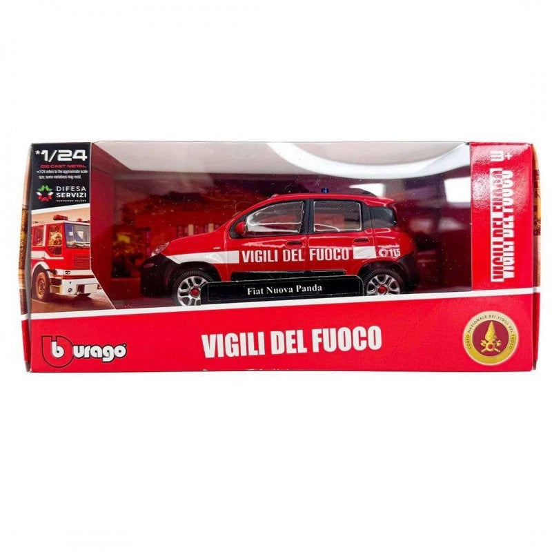 Bburago Fiat Nuova Panda Vigili del Fuoco, Modellino in Scala 1/24, Veicolo Pompieri Italiano,Eta 3+