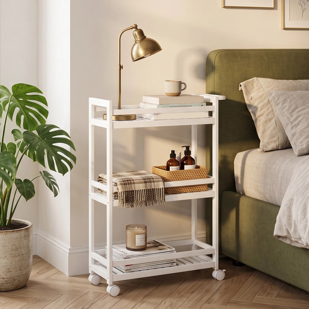 Carrello da cucina 55 x 20 x 75 cm in bambù bianco, 3 ripiani salvaspazio –