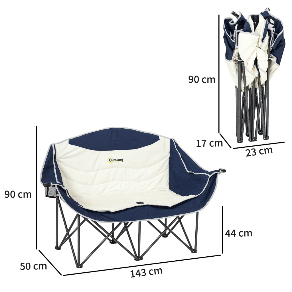 Sedia pieghevole da campeggio 2 posti con porta bevande e borsa ¨C zephmum ¨C blu