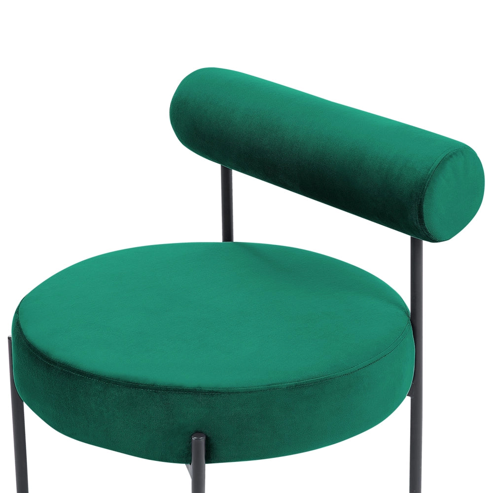 Sedia senza braccioli Rivestimento in velluto verde Smeraldo Seduta rotonda Design vintage Struttura in metallo nero