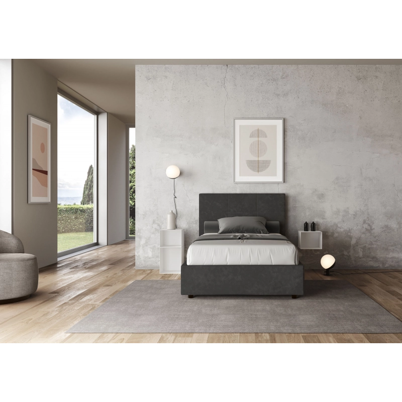 Letto imbottito 1 piazza e mezza 120x210 cm Mika - Con rete,Microfibra,Grigio