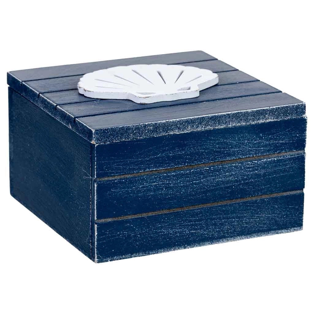 Scatola decorativa in legno con conchiglia blu, 13,5 x 13,5 x 9 cm
