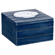 Scatola decorativa in legno con conchiglia blu, 13,5 x 13,5 x 9 cm