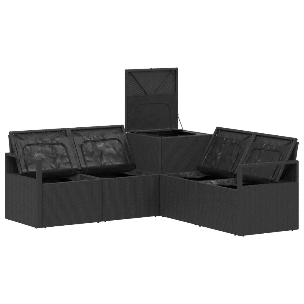 Set di divani 5 pz Nero Rattan sintetico e Acciaio 3447791