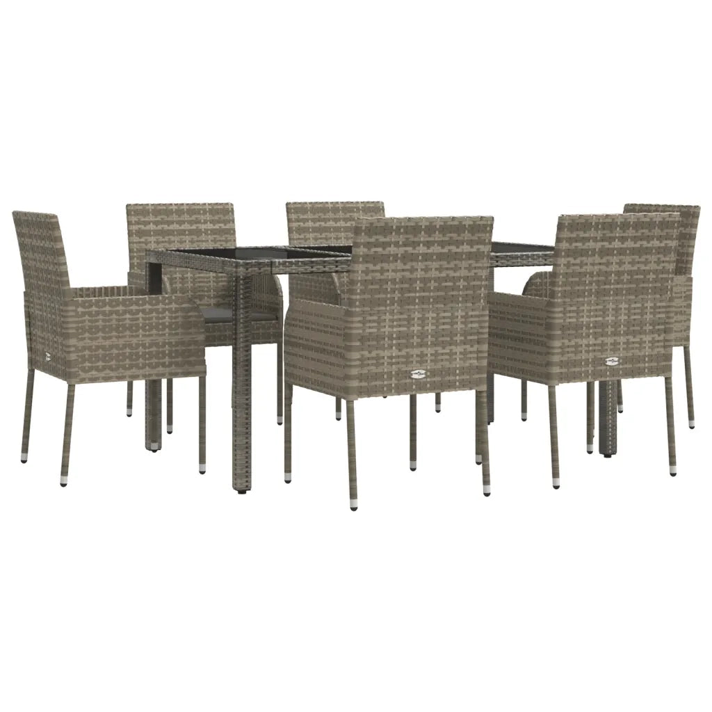 Set da Pranzo da Giardino 7 pz con Cuscini in Polyrattan Grigio 3185008