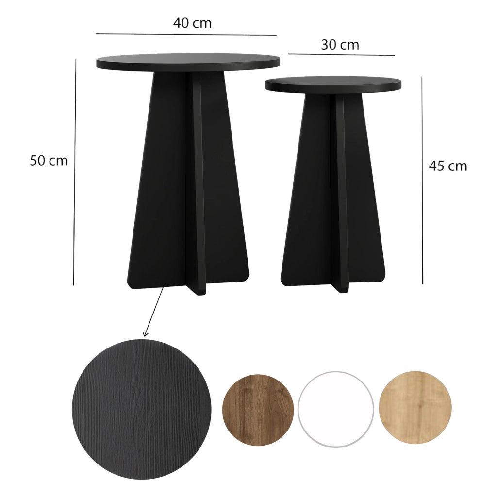 Dorina, Tavolino da Salotto set 2 Pezzi, 40x40x50h cm Nero
