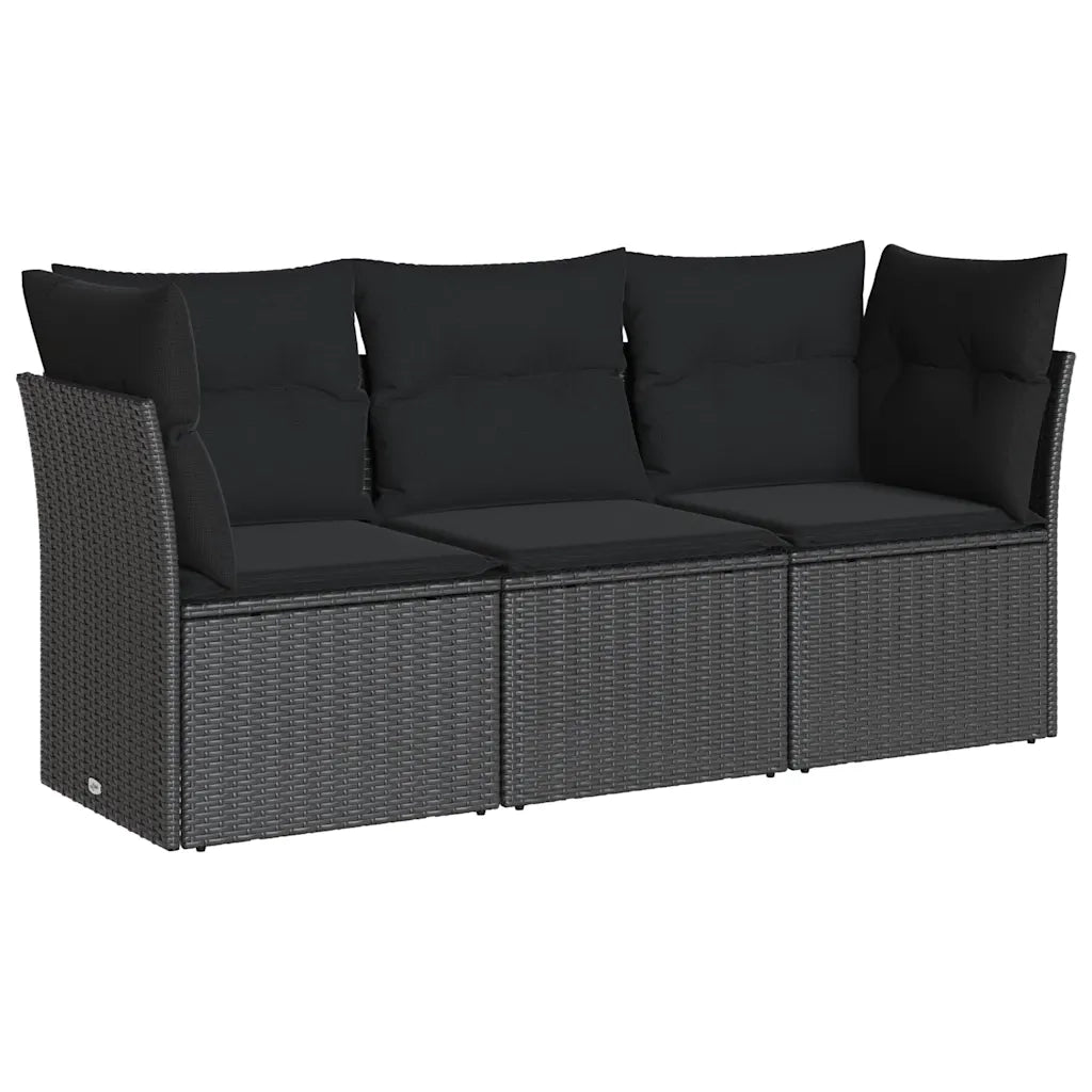 Set Divani da Giardino 3 pz | Set Salotto da Giardino con Cuscini in Polyrattan Nero