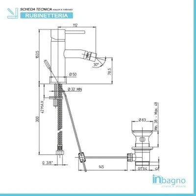 Miscelatore Bidet cromo con piletta Piralla Essenza