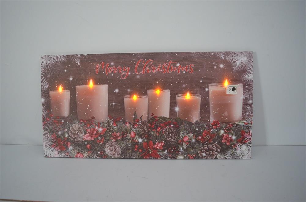 Quadro con led legno candele multicolor rettangolare cm 60x30xh1,8