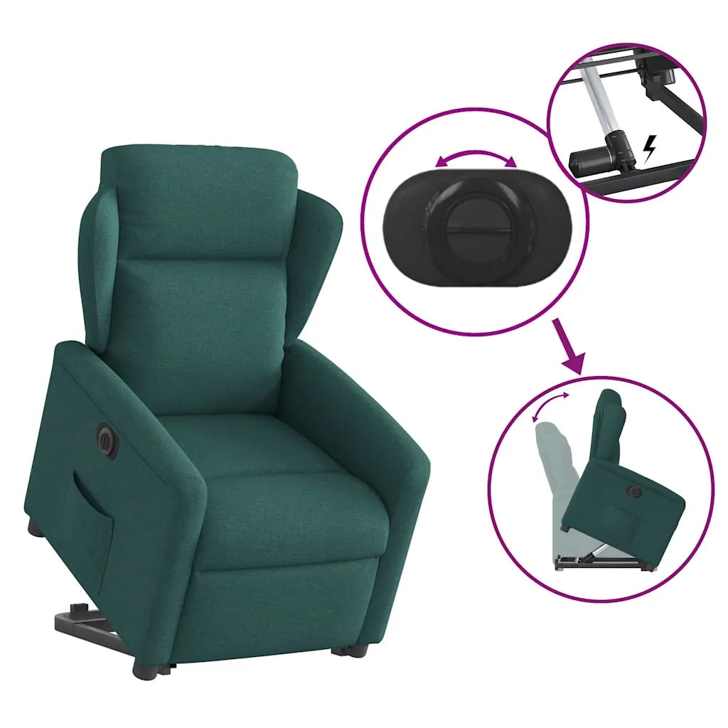 Poltrona Alzapersona Reclinabile Elettrica Verde Scuro Tessuto 3303160