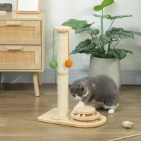 Tiragraffi per Gatti Altezza 56,5 cm con 3 Palline Appese, Legno Naturale