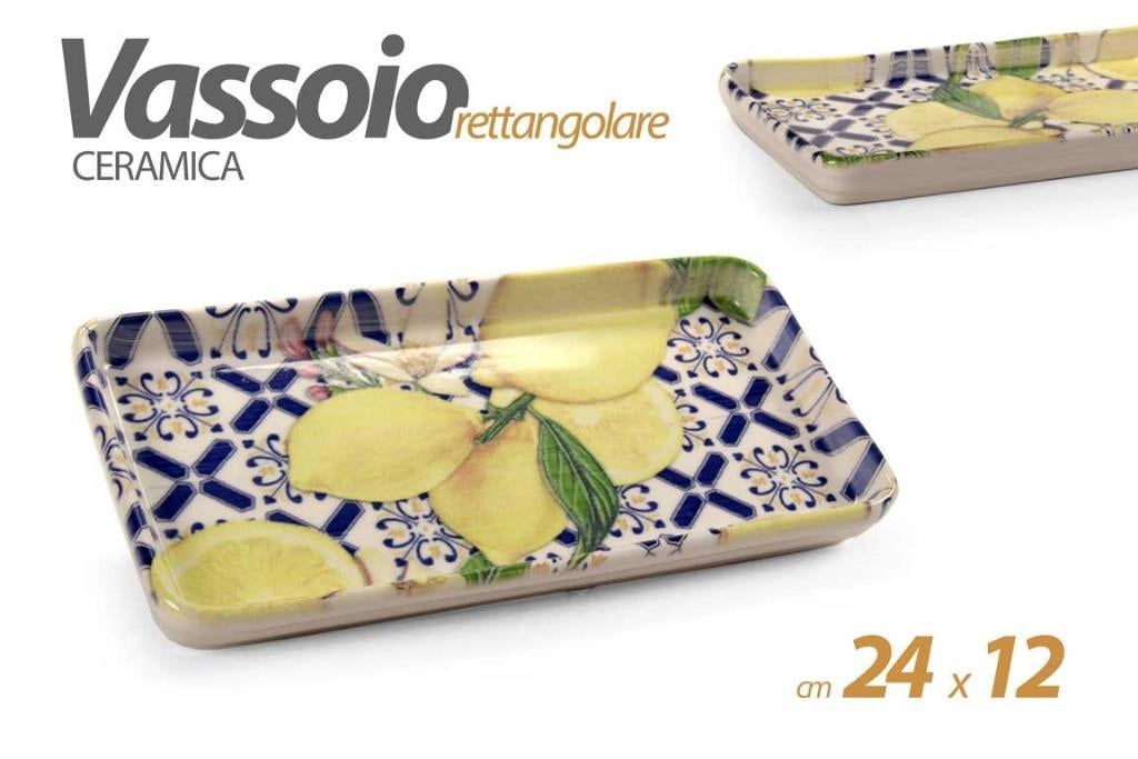 Vassoio da Tavola Cucina in Ceramica Quadrato con Limoni 24 x 12 cm