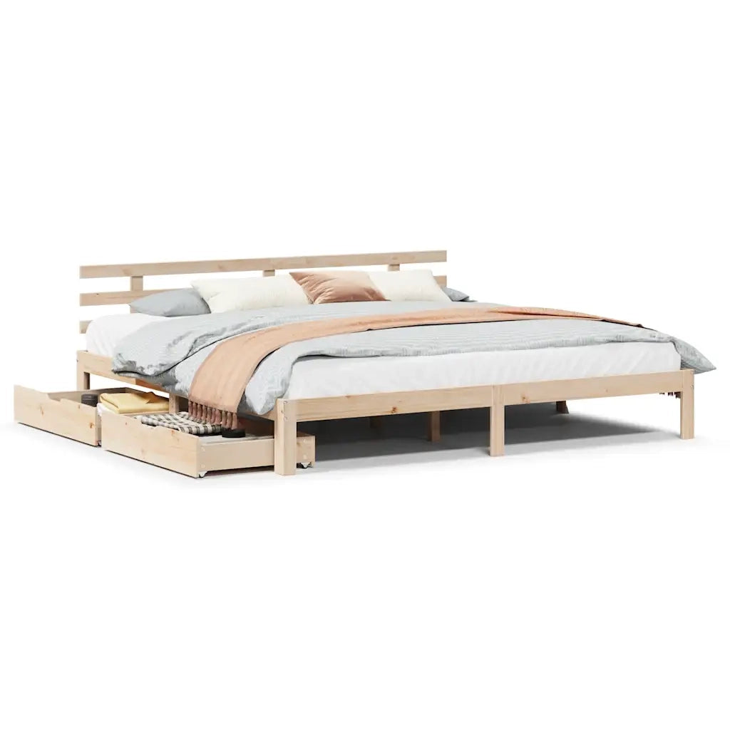 Letto matrimoniale | Letto per adulti | Giroletto con Cassetti 180x200 cm in Legno Massello di Pino