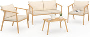 Set di mobili da Giardino Bassi Malta, 4 posti, Struttura in Metallo Effetto Legno, Strisce e Cuscini Beige