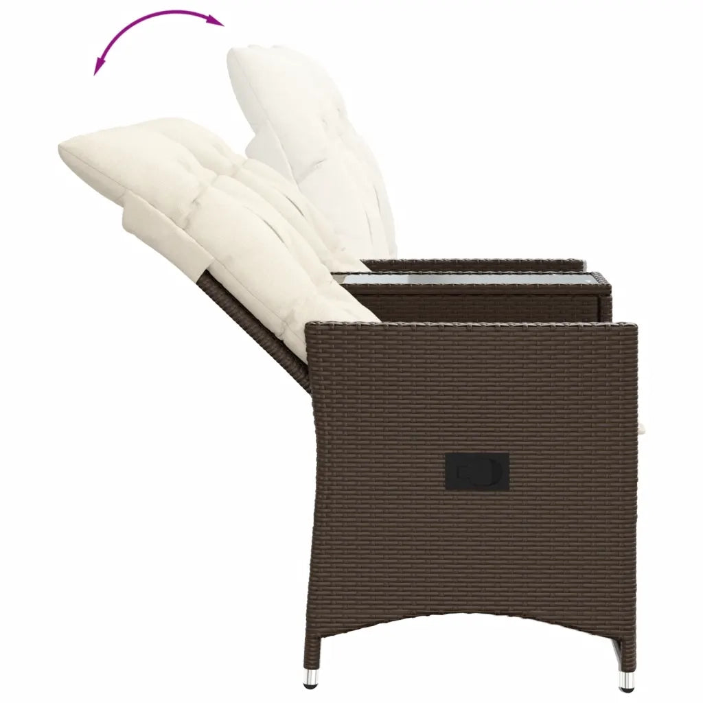 Divano Giardino Reclinabile 2 Posti Tavolino-Sofa da Giardino-Divanetto da esterno Marrone Polyrattan 692308