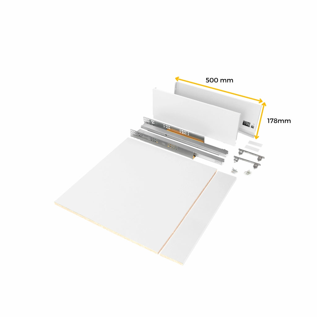 Emuca Kit cassetto per cucina o bagno Vertex di altezza 178 mm con pannelli inclusi., 600, Verniciato bianco, Vari, 1 u.
