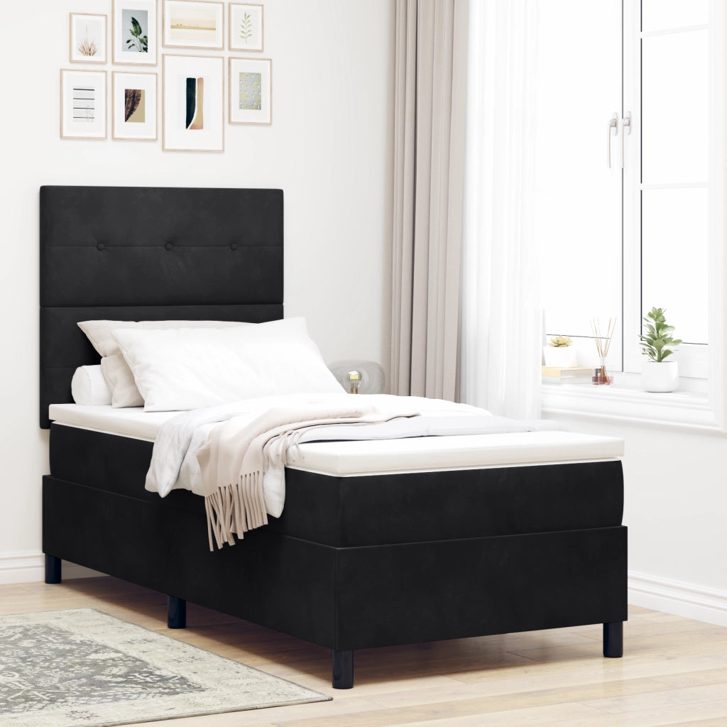 Letto Box Spring con Materasso Nero Singolo Velluto