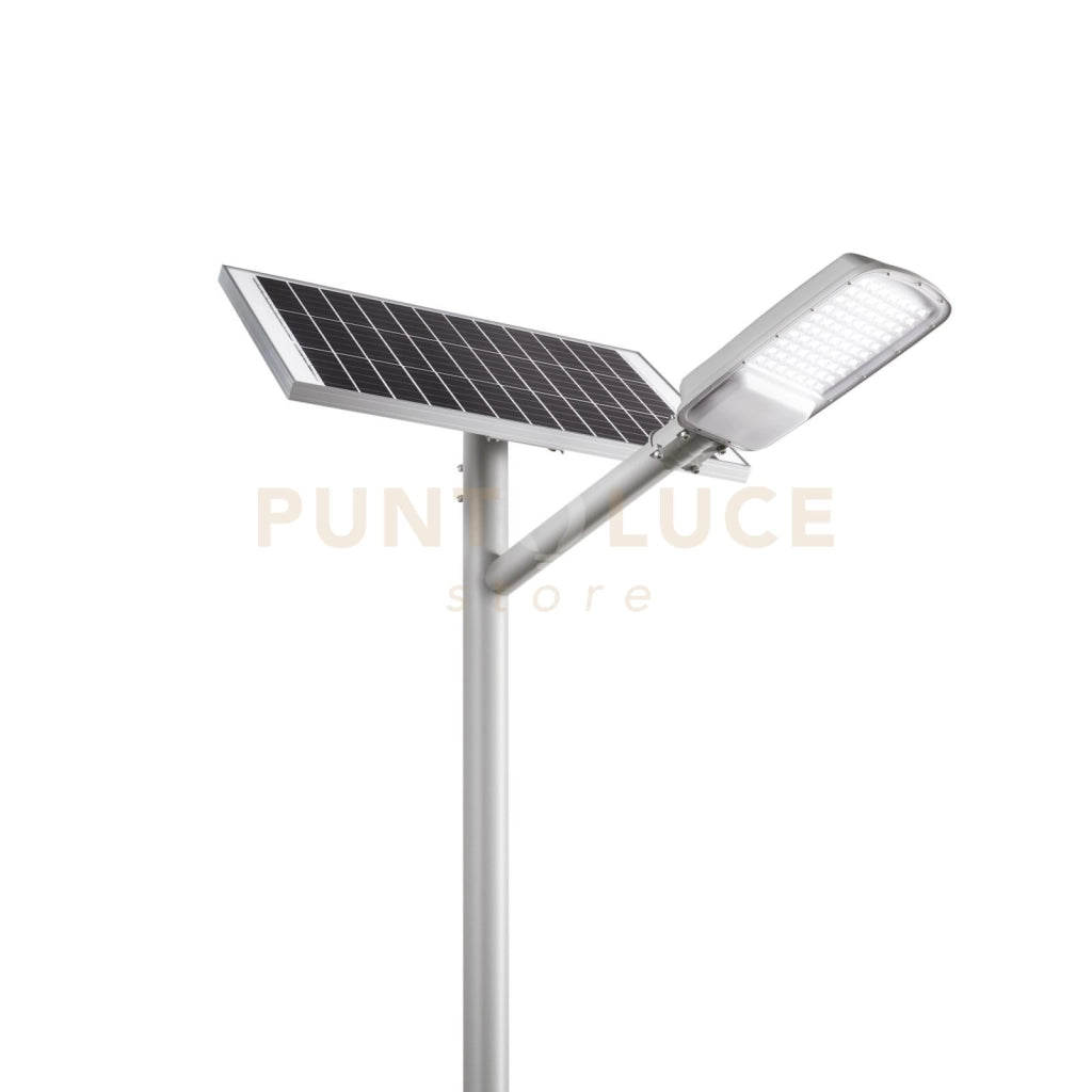 FARO SOLARE STRADALE LED RADIUS SILVER 64W 4200LM 4000K CON PANNELLO SOLARE IP65 48,6X8,7X20,7CM